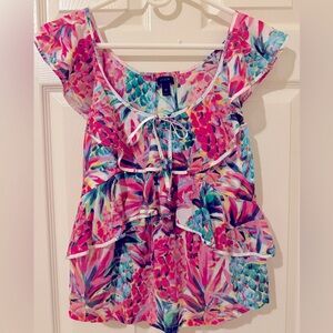 J. Crew Cotton Tiered Ruffle Top in Tropical Print Size 00